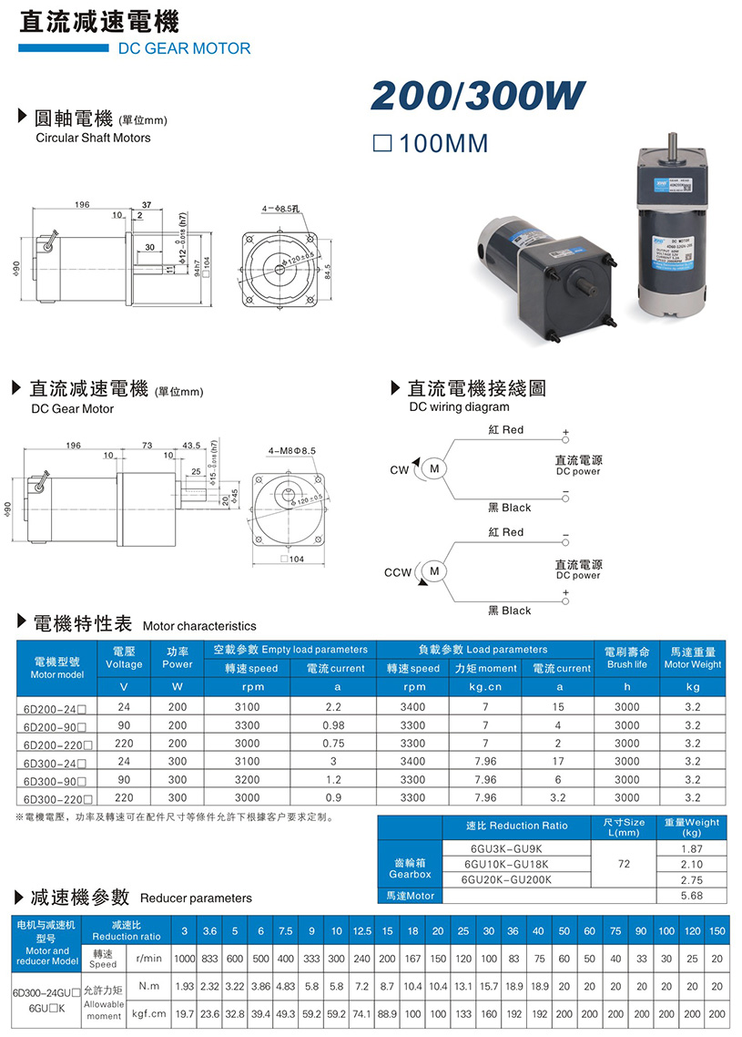200W/300W直流減速電機
